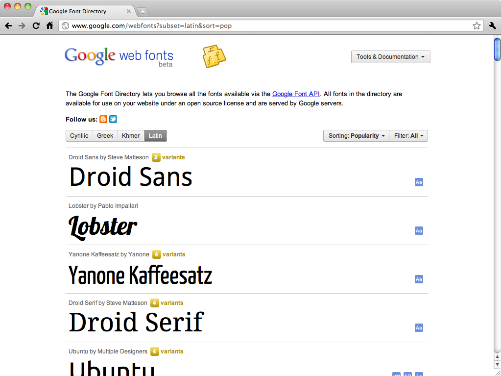 Google Font Directory