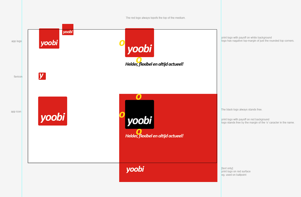 Yoobi logo, gebruik instructie.