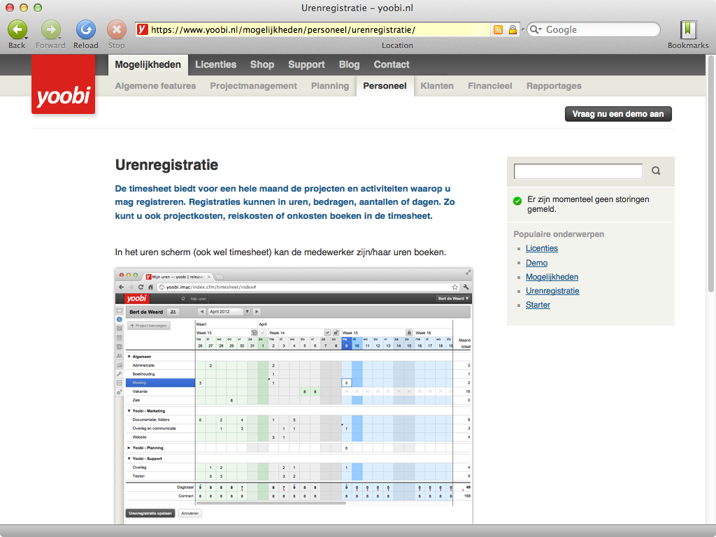 yoobi.nl - mogelijkheden - urenregistratie