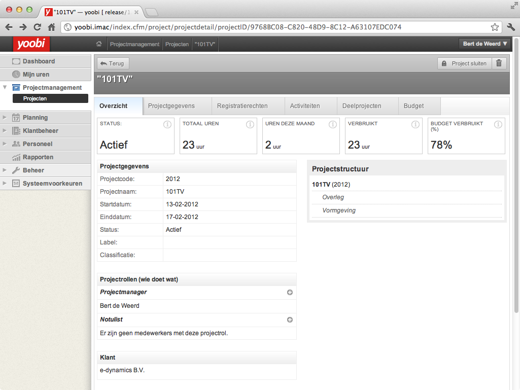 Project detailpagina Yoobi.